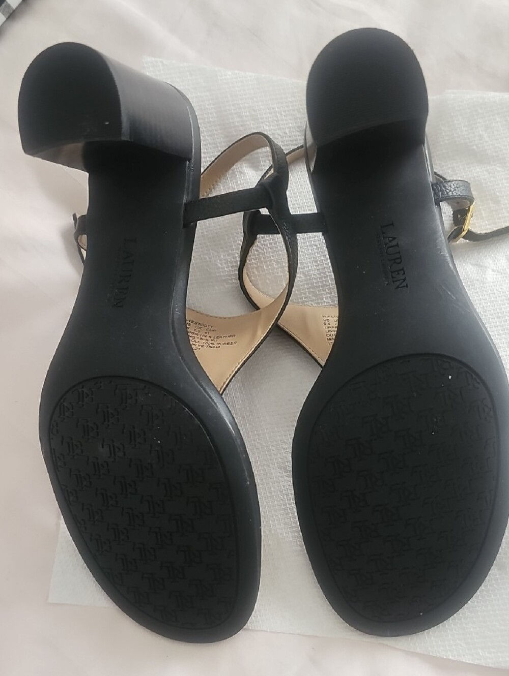 Lauren Ralph Lauren Black Thong Sandals with Gold Logo Accent - Picture 4 of 5